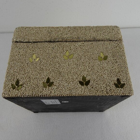 Beaded Wood Jewelry Storage Trinket Box Handcrafted Parrots Bird Theme - Picture 6 of 13